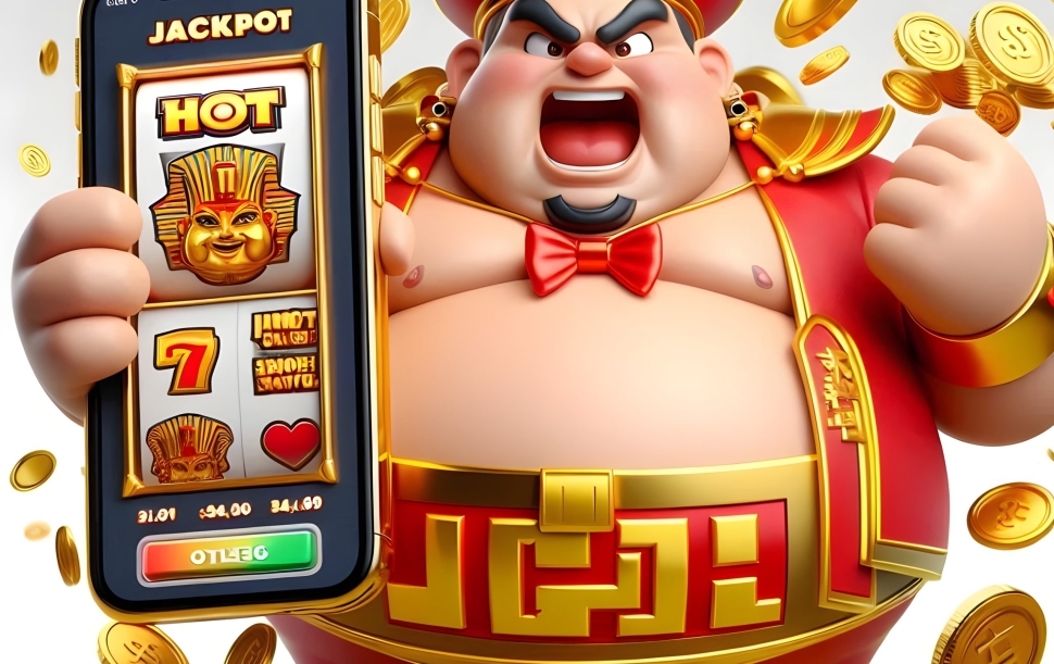 pharaoh-treasure-slot-game-character-holding-phone-with-white-background